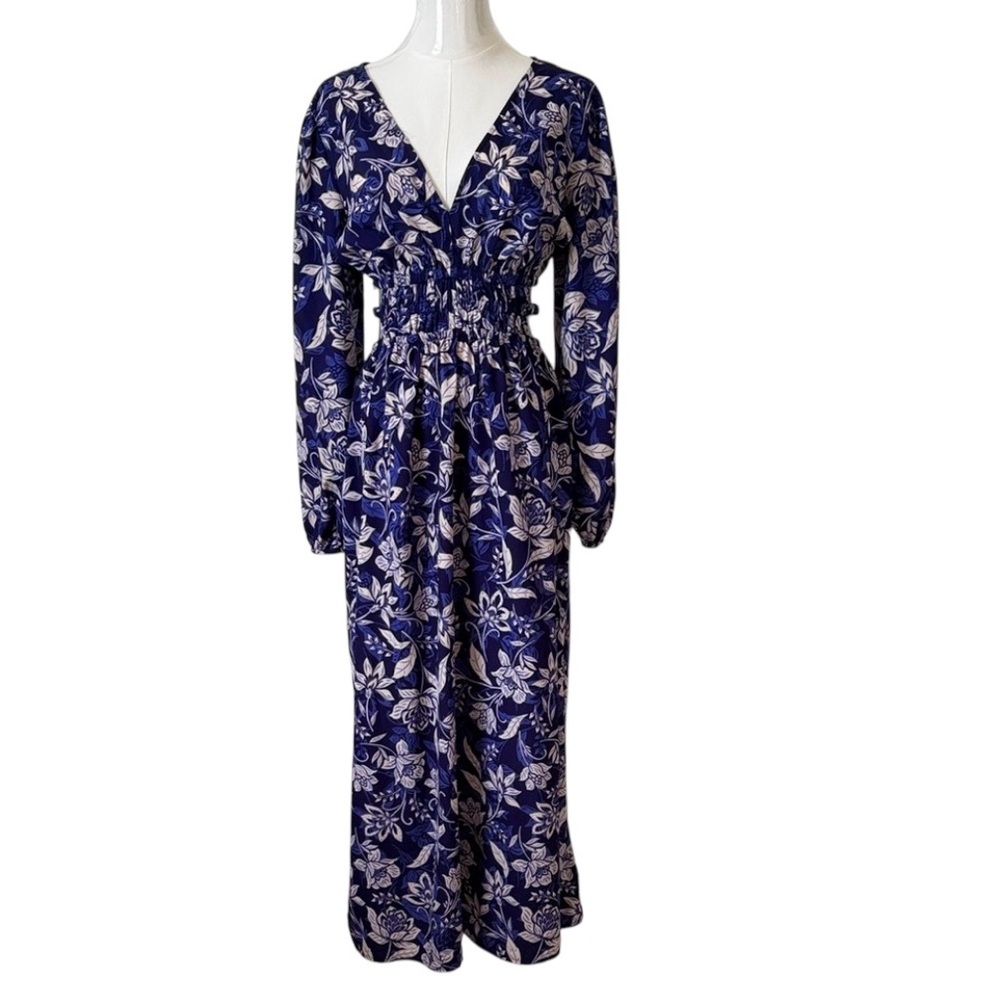 A Hint Of Blush Purple and Ivory Romantic Floral Midi Feminine Dress Size M